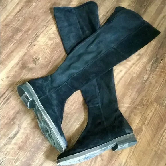 Free People Carson Over The Knee Boots Black Stretch Suede Zipper